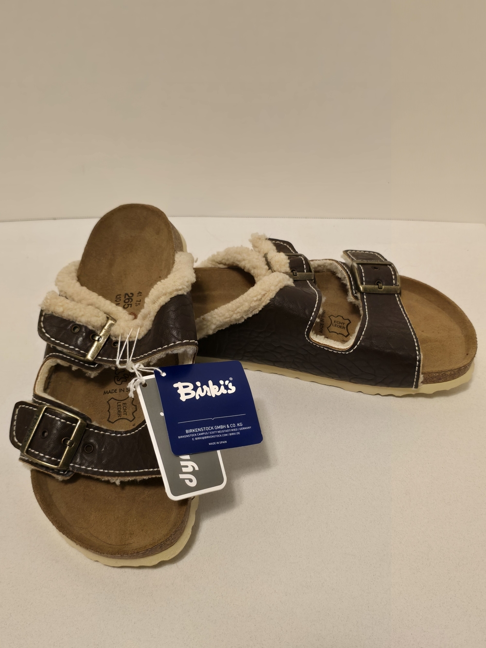 Birkenstock Birkis Dark Brown Shearling Top-Lined Arizona Sandals Sz 41